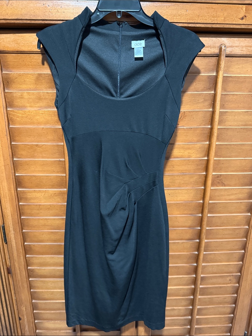 Cache Black Cap-Sleeve Mini Dress with Waist Draping